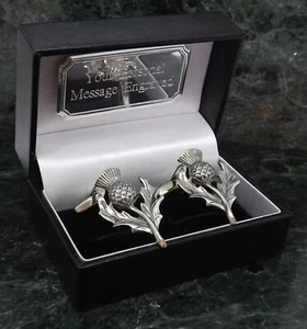 Scottish Thistle Cufflinks Personalised Scottish Thistle Cufflinks Mens Gift - Picture 1 of 9