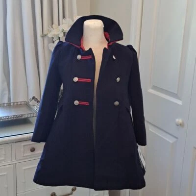 NWT Rothschild Girls Navy Wool/Pink/Red Double Breast Dress Coat Lined Sz.6X - Image 1 of 4