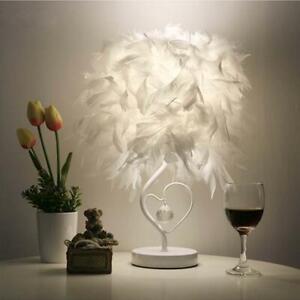 Bedside Table Lamp Heart Shape White Feather Crystal Soft Light