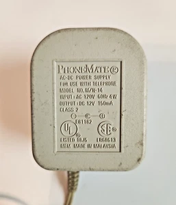 PhoneMate M/N-14 AC-DC Telephone Power Supply DC 12V 150mA Adapter Charger - Picture 1 of 4