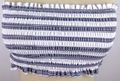 Lizaful Ladies Gray/ White Striped Polyester Bandeau Swim Top Size 8         (6) - Image 1 of 4