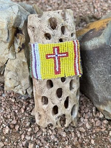 BEADED BEAD YELLOW RED BRACELET Southwest Western Wedding Indian Festival Cross - Picture 1 of 6
