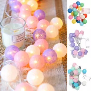 10/20 LED Fairy String Lights Cotton Ball Bedroom Party Indoor Wedding Decor UK - Picture 1 of 24