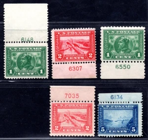 US 1913–1915 FIVE ITEMS WITH PLATE #s SCOTT #397, 398, 401 MINT NEVER HINGED - Picture 1 of 2