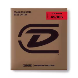 Dunlop DBFS45105 Flatwound 4 Corde per Basso Elettrico, 45-105 Set Completo di Corde Nuovo - Foto 1 di 12