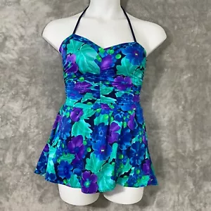 Women's 1 pc halter swim Dress Size 10 Blue / Purple rushing underwire - Picture 1 of 11