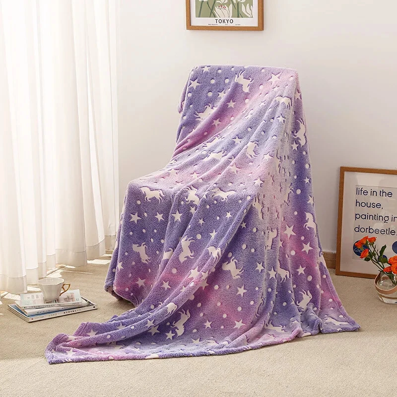 Glow in The Dark Blanket Unicorn Gift for Kid Birthday Bedroom Decor Toys Soft - Image 1 of 4