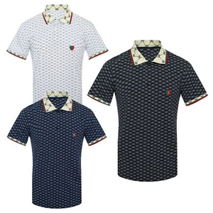 Mens Polo Shirt Designer Logo Collar Body Print Stretch NEW Casual Dress Golf - Picture 1 of 9