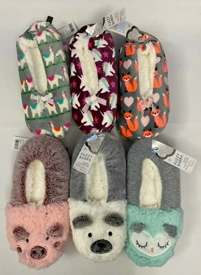 Slippers Woman 5-7.5 Fuzzy Sherpa Fleece Lined Grip Sole Bear Fox Unicorn Minnie - Image 1 of 2