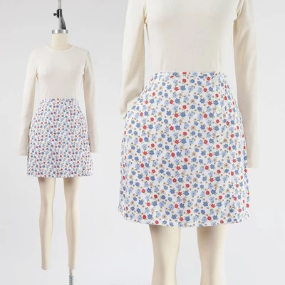 Linda minifalda de algodón de cintura alta envolvente floral blanca vintage años 90 S Foto 1 de 4