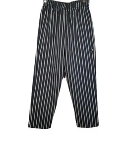 Chef Works Unisex Mens S Womens M Black Chefs Pants White Pinstripes NWOT - Picture 1 of 7