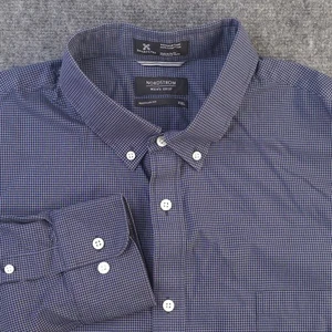 Nordstrom Shirt 2XL Blue Check Long Sleeve Button Down Wrinkle Free Cotton  - Picture 1 of 9