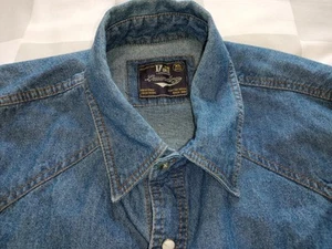 Duke london Mens Vintage Denim Shirt XL Mid Blue Pearl Popper Button Heavyweight - Picture 1 of 7