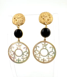 Pendientes italianos madreperla y ónix 7 mm - 75 mm colgantes - plata 925 - caja - Imagen 1 de 5