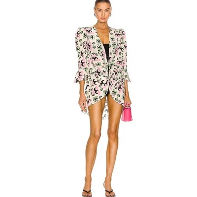 Camisa Adriana Degreas grande de seda torcida flor folhada manga natação cobertura floral - Imagem 1 de 4