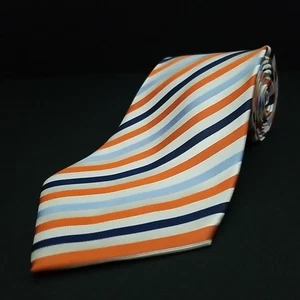 Geoffrey Beene Luxury Tie Orange Blue White Striped Silk Necktie 60" x 4" - Picture 1 of 7