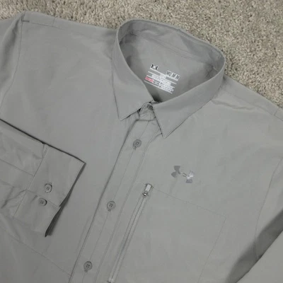 Under Armour Shirt Men Medium Gray HeatGear Performance Fishing Vented Button Up - Image 1 of 4