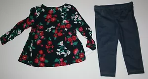 New Carter's 7 yr Girls 2 piece Outfit Set Red Floral Top & Faux Jeans Leggings - Picture 1 of 2