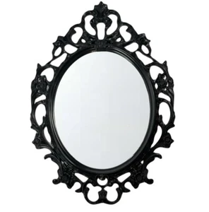 Ornate IKEA UNG Drill Black Baroque Gothic Frame Oval Wall Mirror 23x33” - Picture 1 of 8