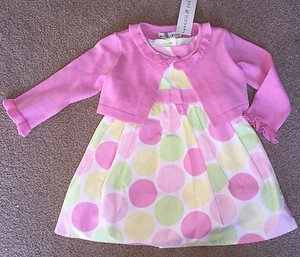 NWT girls size 12 & 18 months Maggie & Zoe pink spring polka dot 3 pc dress CUTE - Picture 1 of 11