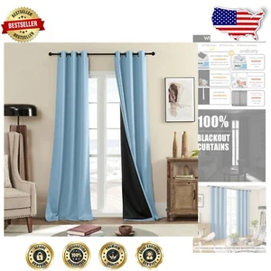 Haze Blue 100% Light Blocking Curtains - Antique Style Thermal Drapes, 2 Panels - Picture 1 of 10