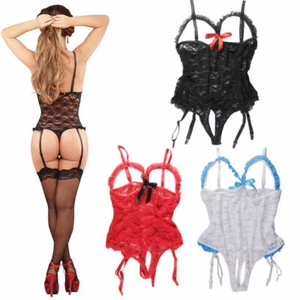 Sexy-Lingerie Womens Lace Teddy Babydoll Open Crotchles Sleepwear Dress US Fast - Picture 1 of 16