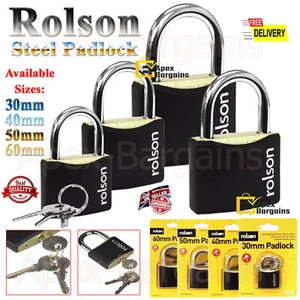 Candado de seguridad de acero resistente Rolson 3 llaves cilindro de latón 30/50/60 mm - Imagen 1 de 19