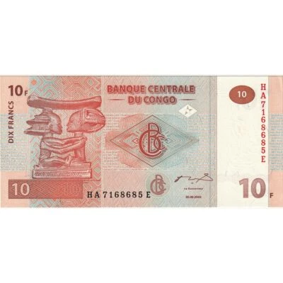 [#1190695] Banknote, Congo Republic, 10 Francs, 2003, 2003-06-30, UNC - Image 1 of 2