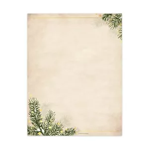 Holiday Pine Letterhead / 25 Decorative Printer Sheets with Shiny Gold Foil A... - Picture 1 of 6