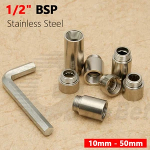 BSP 1/2" Stainless Steel Radiator Valve Tap Pipe Tube Extension Nipple Connector - Picture 1 of 18