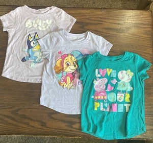 Girls Size 5 Short Sleeve Shirts Summer Spring Clothing Lot Bluey Skye Peppa Pig - Picture 1 of 18