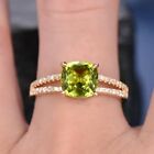 2 Ct Cushion Simulated Peridot Engagement Solitaire Ring 14K Yellow Gold Plated