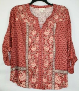Style & Co Women's Floral Blouse 3/4 Cuffed Sleeve Size 0X Color Burnt Orange - Picture 1 of 4