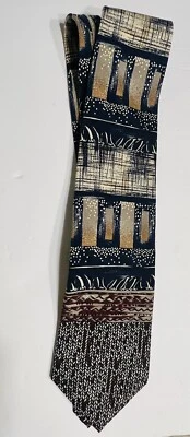 Corbata de seda Oleg Cassini vintage años 80 abstracta azul trigo granate hecha en EE. UU. Foto 1 de 4