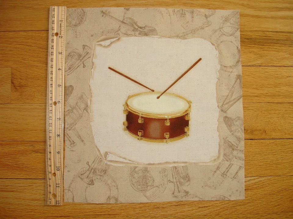 Musical Instrument Snare Drum Cotton Quilt Fabric Block 8" x 8" - Изображение 1 из 1