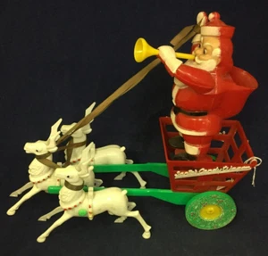 1955 Vintage Rosbro Plastic "Santa's Candy Wagon" w/rolling wheels 10" Long - Picture 1 of 5