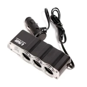 Triple 3 Way Car 12v Lighter Socket Splitter USB Charger Power Adapter; G3X5 - Zdjęcie 1 z 7