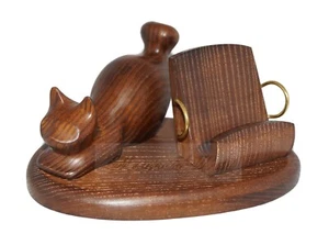 CAT - Handmade Hand Carved Wooden Stand for iPhone Universal Holder Rack - Picture 1 of 3
