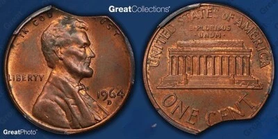 ErRoR 1964-D Lincoln Cent Clipped Planchet PCGS MS-63 RB... - Image 1 of 3