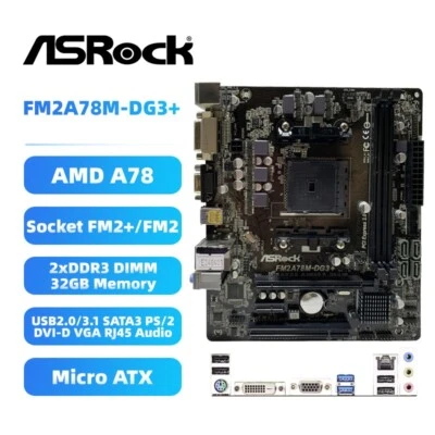 ASRock FM2A78M-DG3+ Motherboard M-ATX AMD A78 FM2+/FM2 DDR3 SATA3 DVI-D VGA+I/O - Image 1 of 4