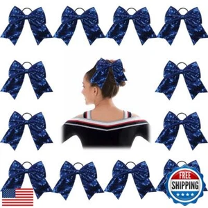 Oaoleer 12PCS 7" Large Glitter Cheer Hair Bows Ponytail Holder Elastic Band H - Picture 1 of 5