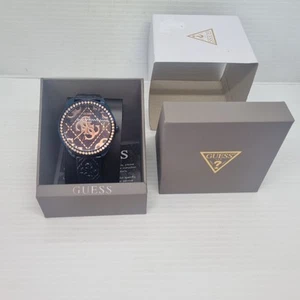 GUESS SUPER LOGO WOMEN'S WATCH BLUE TEXTURED LEATHER ROSE NAVY gemmed W0473L1 - Foto 1 di 17