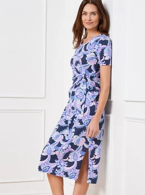 Talbots Nantucket Slub Side Tie Midi Dress Charming Floral Petite Medium Cotton - Image 1 of 4