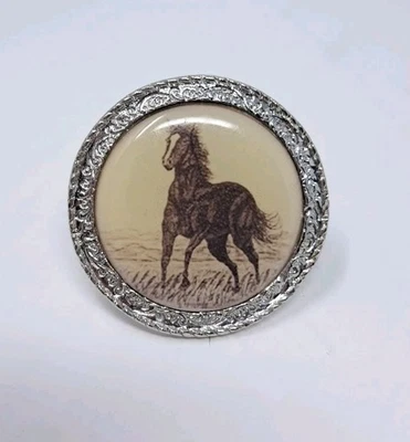 Bolo de caballo vaquero occidental vintage broche de corbata tono plateado clip esmalte hecho en EE. UU. Foto 1 de 4