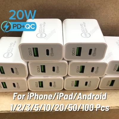 QC PD 20W USB-C Adaptador de Corriente Cargador Rápido Lote Para iPhone 17 16 15 14 13 Samsung Foto 1 de 4