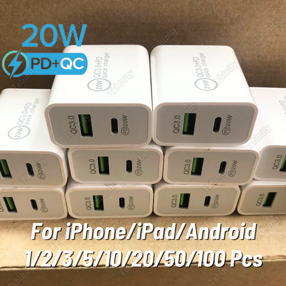QC PD 20W USB-C Adaptador de Corriente Cargador Rápido Lote Para iPhone 17 16 15 14 13 Samsung Foto 1 de 4