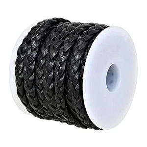 Echt/Echt Flach Geflochten Lederschnur Kordel für 5mm Schwarz Used - Bild 1 von 5