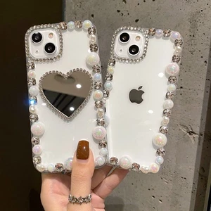 For iPhone Cases Bling Glitter Diamonds Fancy Pearls Crystals Women Phone Covers - Picture 1 of 25
