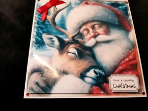 New Handmade Santa & Deer Themed Christmas Card Size 8" X 8 - Picture 1 of 5