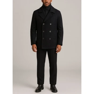 Chaqueta de chaquetón Kenneth Cole para hombre mezcla de lana 46 % lana doble botonadura negra talla M Foto 1 de 4